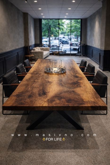 Трапезна маса от естествено дърво и епоксидна смола .