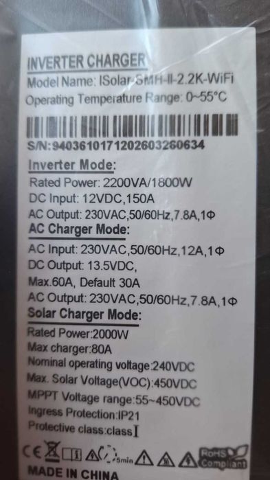 Invertor solar hibrid  EASUN SMH-II-2.2K-WIFI. la 12V Si EASUN  SMT-4K-WIFi  24V