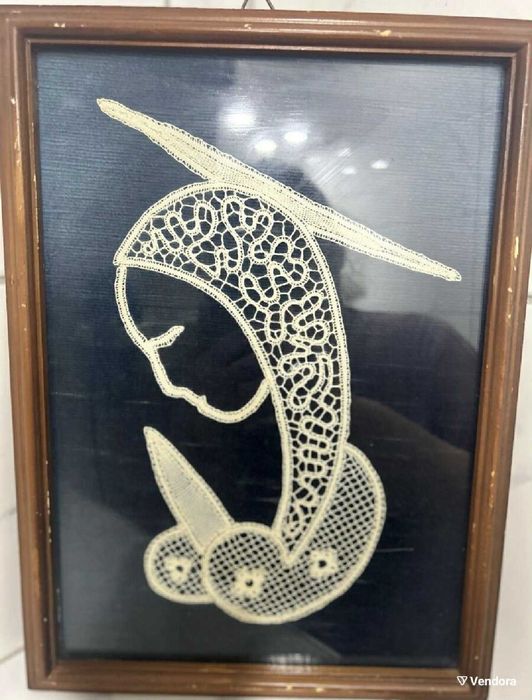 Мадона Картина в дантела Свещено изкуство Реколта от средата на XX век