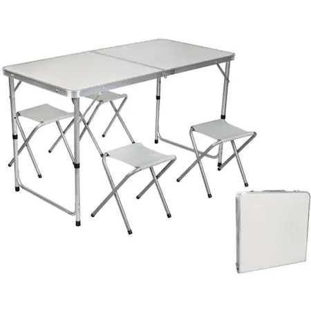 Компект Сгъваема Маса и Столове, Алуминиев Материал, 120 x 60 x 55 cm