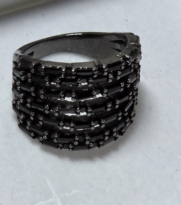 Inel lat din argint rodiat negru,17 mm