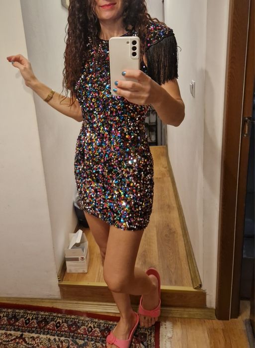 Rochie bby cu paiete si epoleti cu franjuri