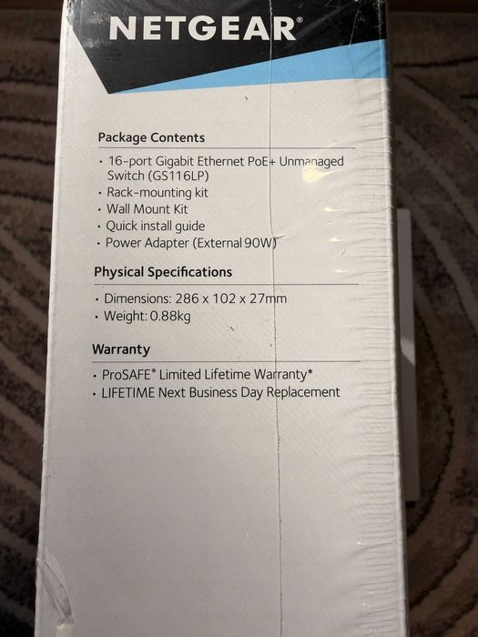 Switch Profesional Netgear GS116LP, 16 Porturi Gigabit PoE+ – NOU, SIGILAT, Garanție pe Viață