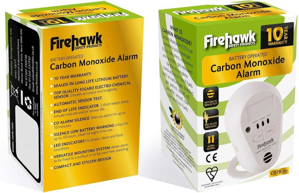 Detector Monoxid de Carbon Firehawk CO7B-10Y | Baterie Litiu 10 Ani | Alarmă CO | Nou