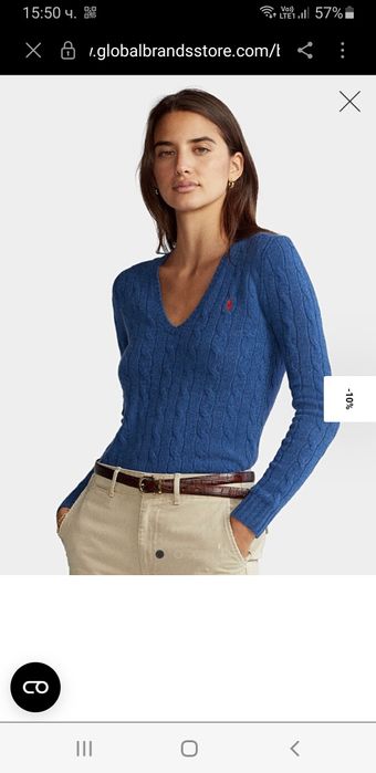 POLO Ralph Lauren Cable Pima Cotton V - Neck S ОРИГИНАЛ Дамски Пуловер