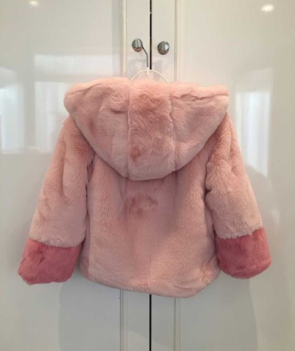 Детско розово палто - Ново с етикет + нови ръкавички шапка