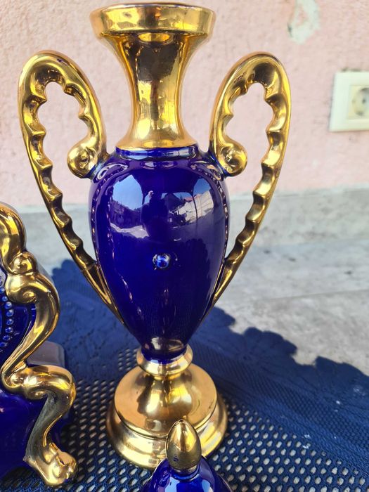 SetCeramicAlbastruCobaltVaze siCeas Fabricat 1962firmaCAT Italy