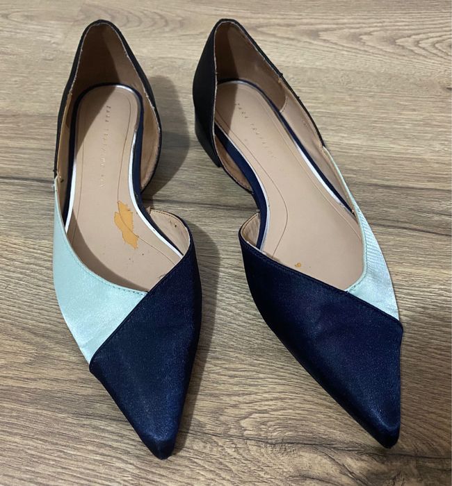 Balerini satinați Zara Trafaluc colorblock d'Orsay în szpic mărimea 35