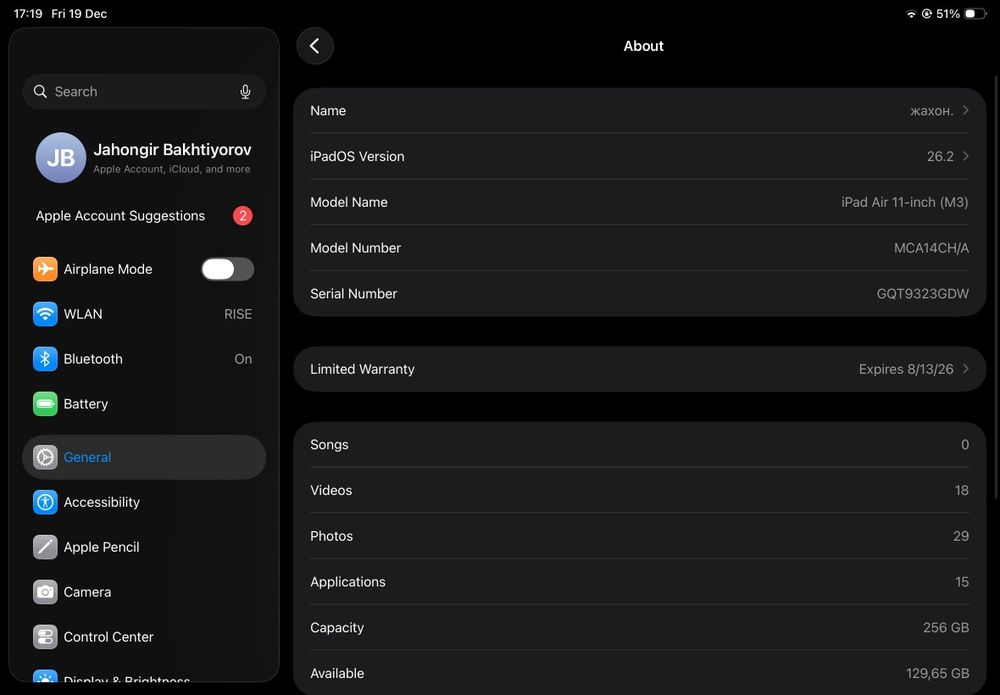 Ipad air M3 11-inch 100%