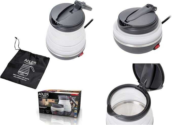 Adler AD1279 Сгъваема електрическа кана, 0,6 л, 750 W, силиконова, без BPA