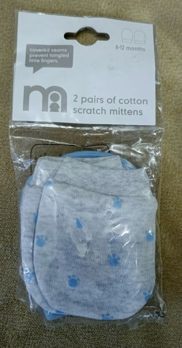 Акция! 2 пары хлопковых варежек-царапанцев от 6-12 месяцев