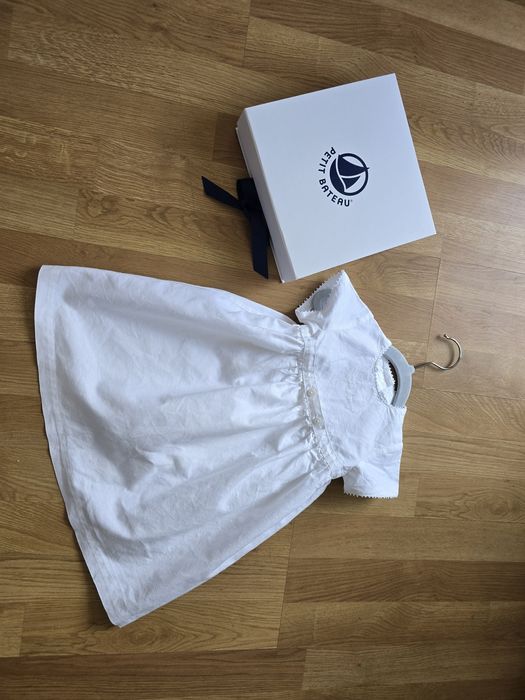 Rochiță bebe Petit Bateau botez albă 6-9 luni 74 cm