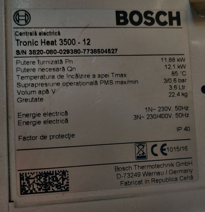 Vand centrala termica  electrica Bosch Tronic Heat 3500 12 , mono si trifazic