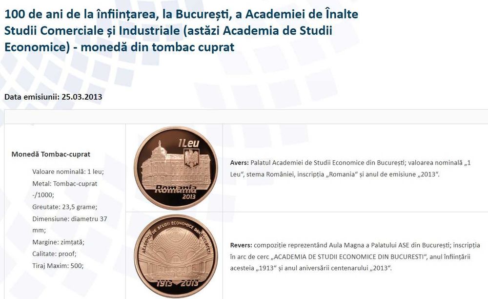 Moneda BNR 1 leu tombac ASE gradata NGC PF 70 UC Top Pop