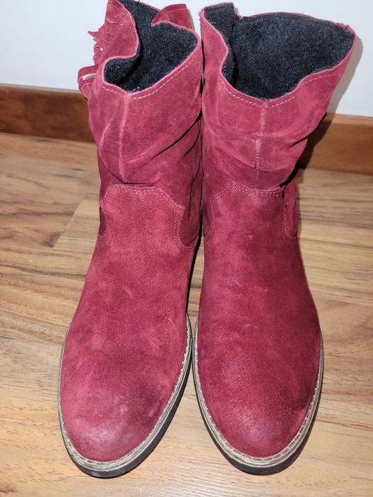 Червени боти естествен велур Неди стил