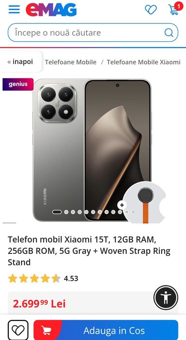 Telefon mobil Xiaomi 15T, 12GB RAM, 256GB ROM, 5G Gray + Woven Strap
