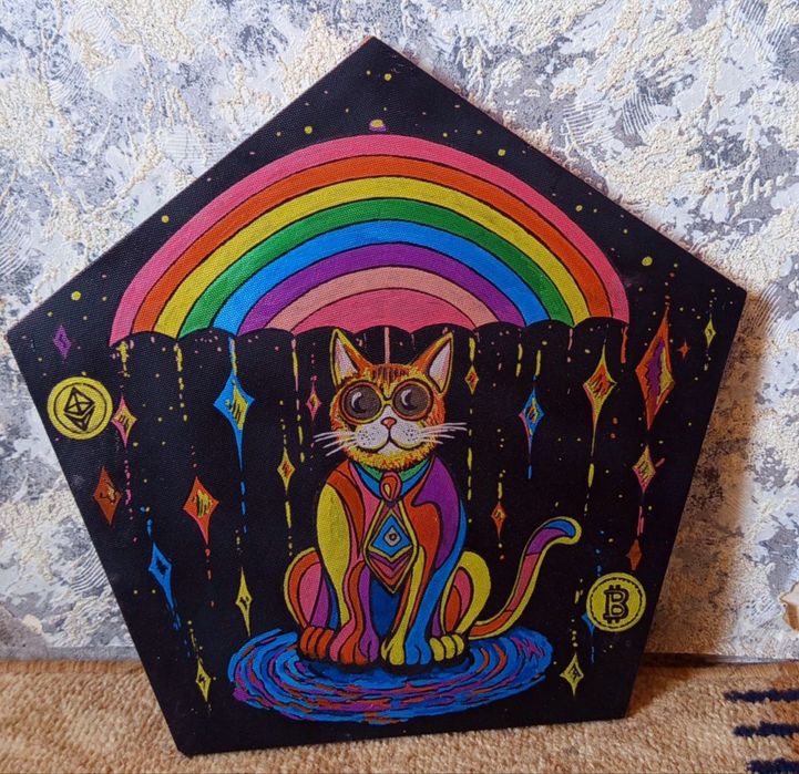 Картины триптих в детскую или спальню, коты и грибы