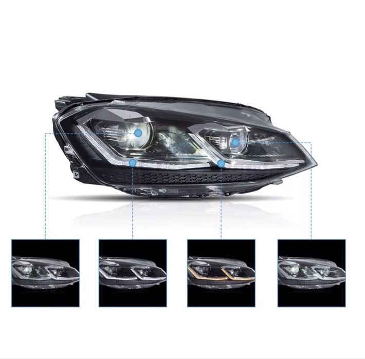Комплект LED Фарове за VW Golf 7 2012–2018 Silver Line с Динамични Мигачи