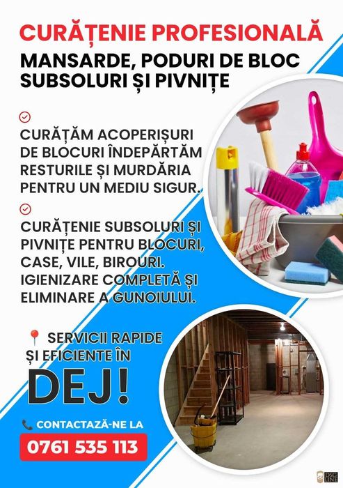 Executam servici de curătenie in poduri și beciuri