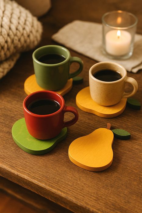 Set 3 suporturi din lemn pentru cană (coastere)