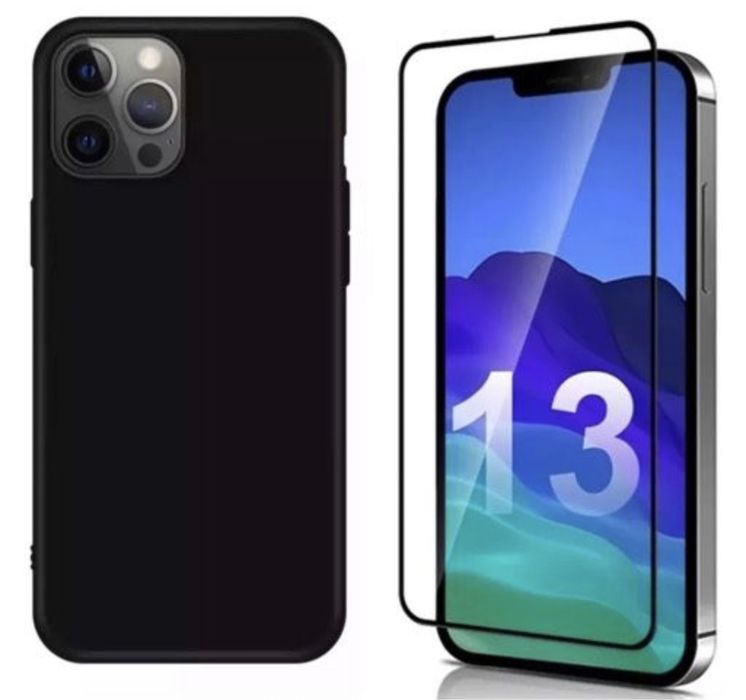 Iphone 13/14/15/16/17/18 PRO MAX Husa Silicon+Folie Sticla Hard Glass OCA