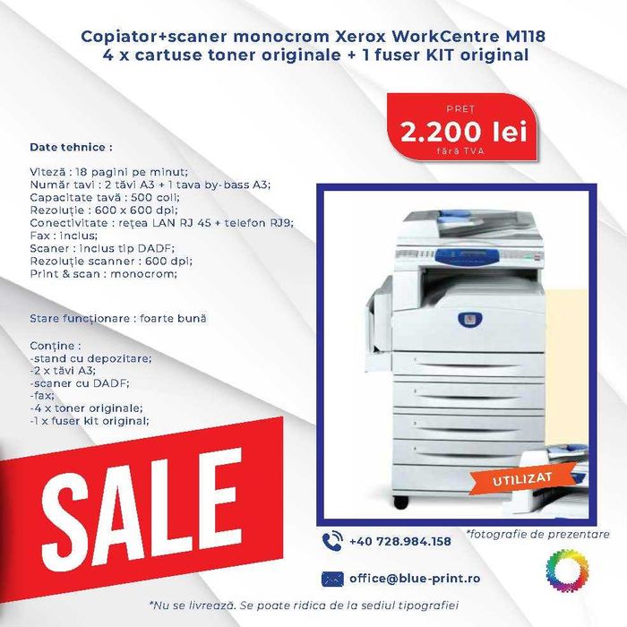 Copiator+scaner monocrom Xerox M118+4 x cartuse+1 fuser kit