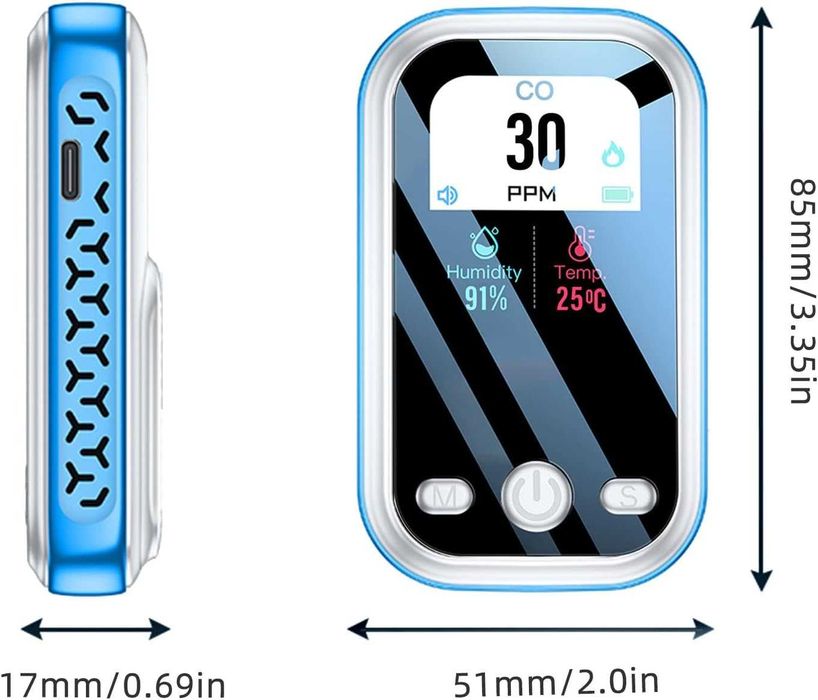 UPEVYLS Преносим детектор за въглероден оксид с голям цветен екран
