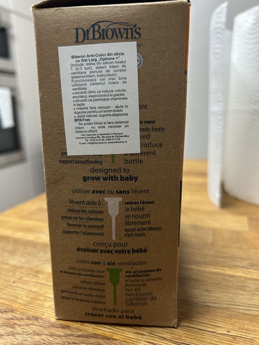 Set 2 biberoane Anti-Colici, din sticla, cu gat larg Dr. Brown,