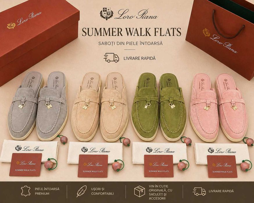 Saboti Loro Piana Summer Walk | Mocasini/Saboti barbati | Papuci piele intoarsa | Marimi 37-39 | NOI