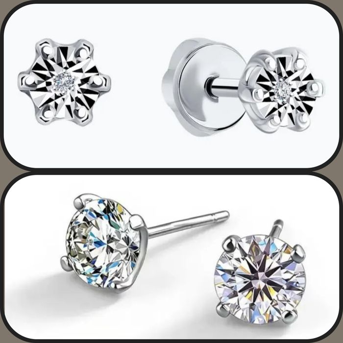 Серьги-гвоздики с бриллиантами и муассанитами