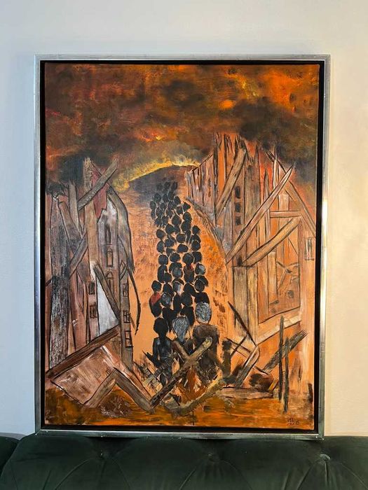 Tablou mare expresionist, Danemarca, 84x64 cm, ramă metalizată
