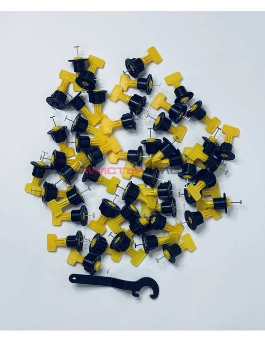 Система за нивелиране на плочки – 50 броя, жълто/черна, кръгла