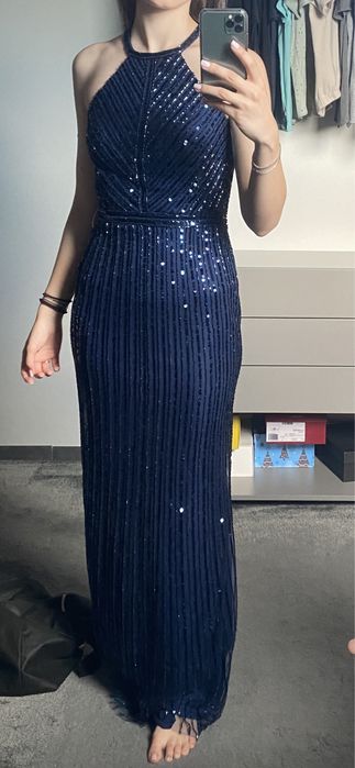Rochie de seara - albastru inchis cu paiete