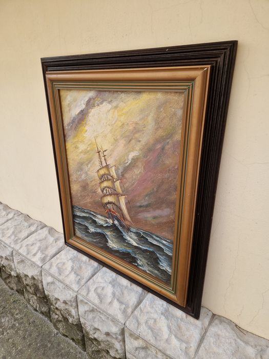 Уникална голяма антикварна авторска картина масло върху