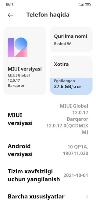 Redmi 9A kafolati bilan