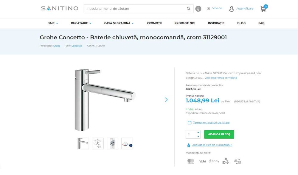 REDUS de la 1048 ron, NOU*,  Grohe Concetto L, Baterie chiuveta cu rotatie 140gr Silver/Inox monocomanda - 4 buc