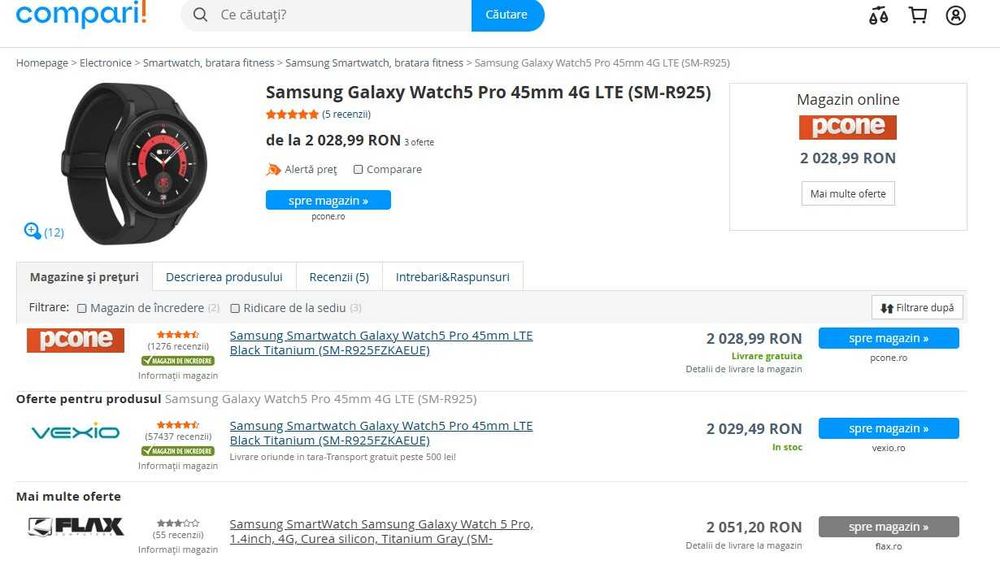 Samsung Galaxy Watch5 Pro, 45mm, BT, Black Titanium