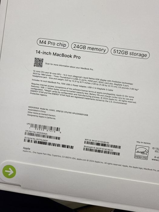 Macbook pro 14 24/512 m4 pro