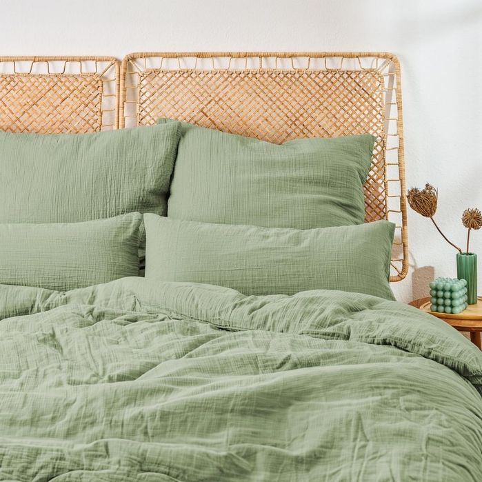 Set de Lenjerie din Muselină 135x200 cm + 80x80 cm Certificat Oeko-TEX – Verde