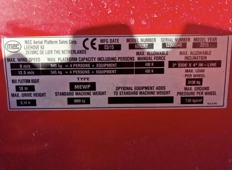 Nacela foarfeca MEC 6092RT – 20.2M DIESEL