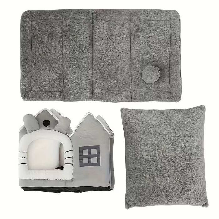 Мека и топла къща за домашни любимци, кучета и котки с двоен покрив