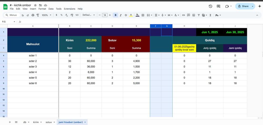 Excel  /  Google Sheets  ( Avtomatlashgan Tizimli Jadval)
