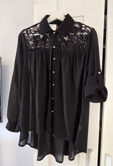 Cămașă damă elegantă neagră cu dantelă