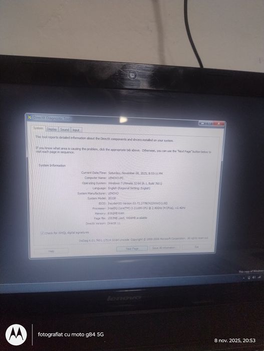 Vând leptop Lenovo G500 i3 seria 3 cu tastatură și maus
