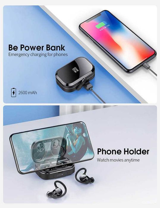 Casti audio bluetooth wireless TOPVIA®, Bluetooth 5.3, Compatibil Android&IOS, Power Bank 2600mAh