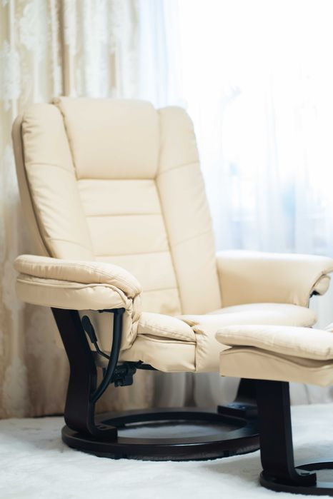 Fotoliu recliner piele bej rotativ 360