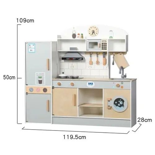 Деревянная Большая кухня с холодильником и набором посуды звук подсвет