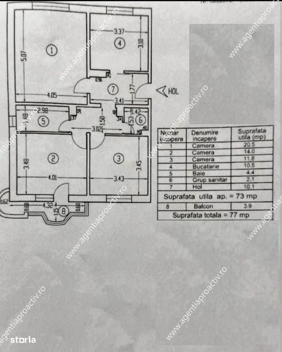 Apartament 3 camere, decomandat– Micro 20-77 mp
