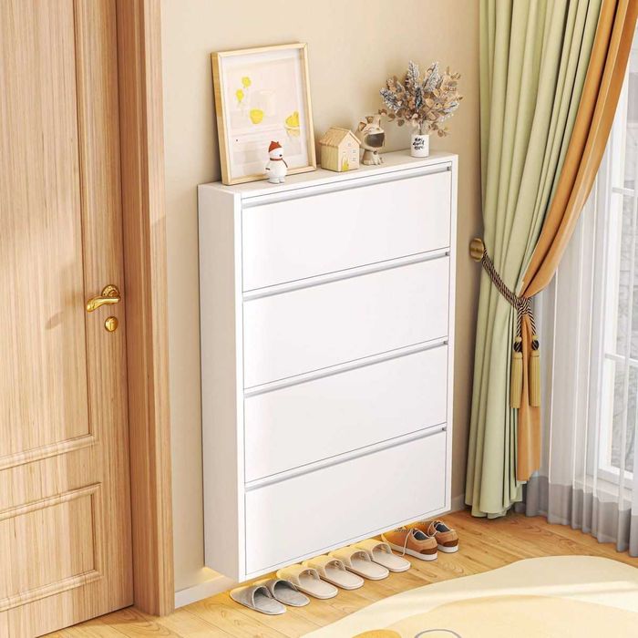 Узкий настенный стеллаж для обуви/округлённые углы/аккуратность