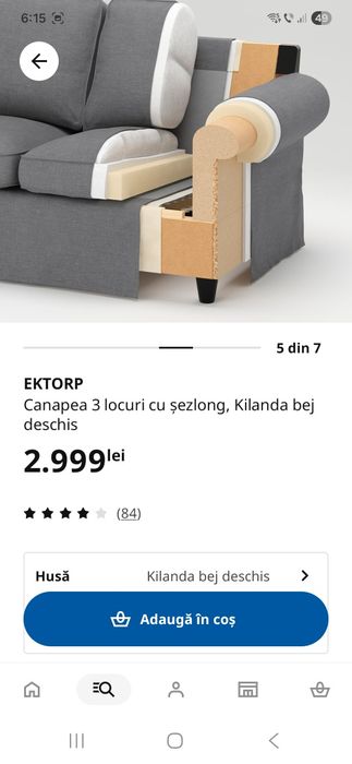 Canapea Ektorp Ikea - 3 locuri cu sezlong